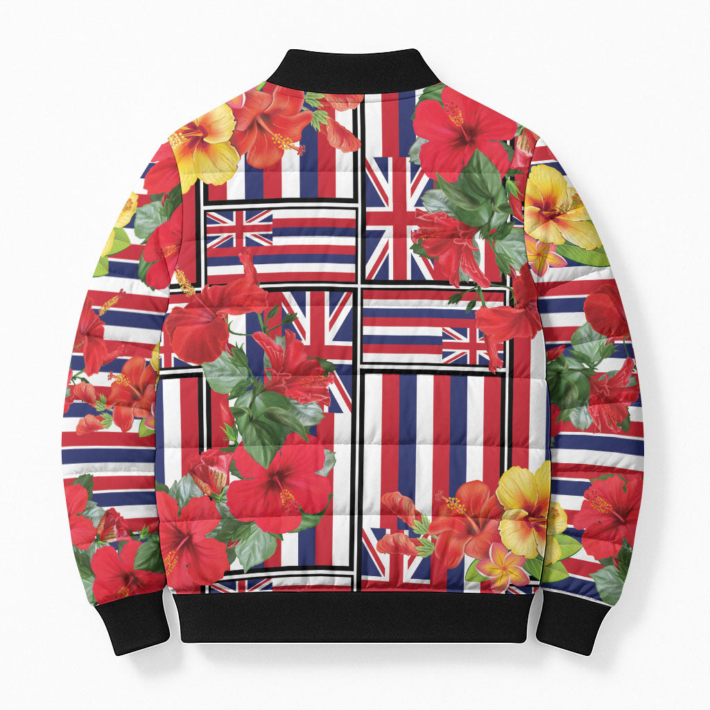 Hawaii Hibiscus Lei Bomber Puffer Jacket Hawaiian Flag Motif