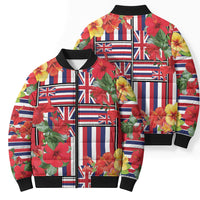 Hawaii Hibiscus Lei Bomber Puffer Jacket Hawaiian Flag Motif