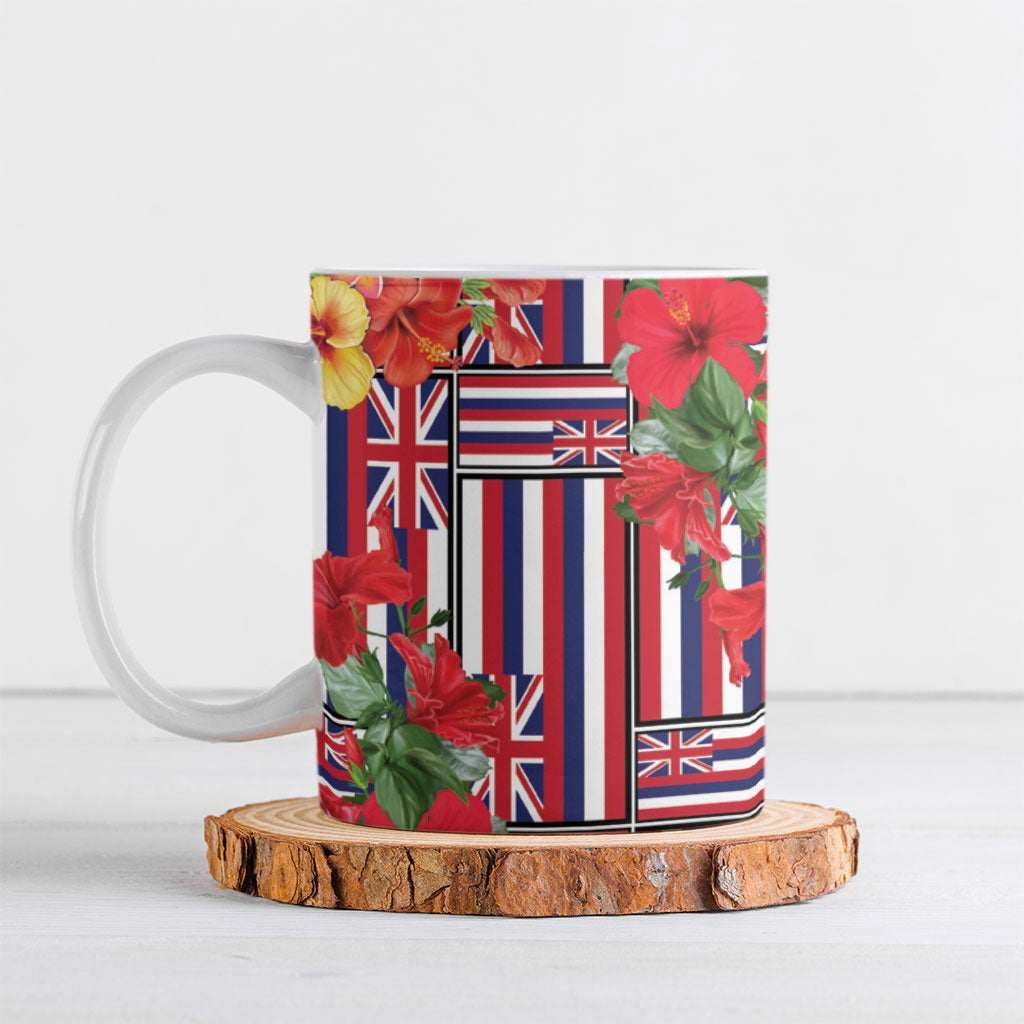 Hawaii Hibiscus Lei Ceramic Mug Hawaiian Flag Motif