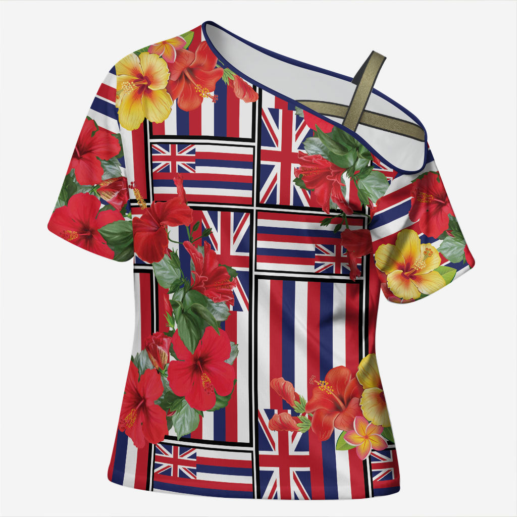 Hawaii Hibiscus Lei Cross Shoulder Shirt Hawaiian Flag Motif