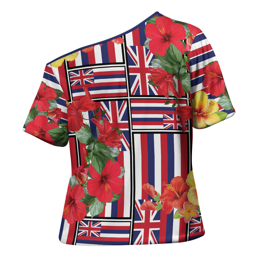 Hawaii Hibiscus Lei Cross Shoulder Shirt Hawaiian Flag Motif