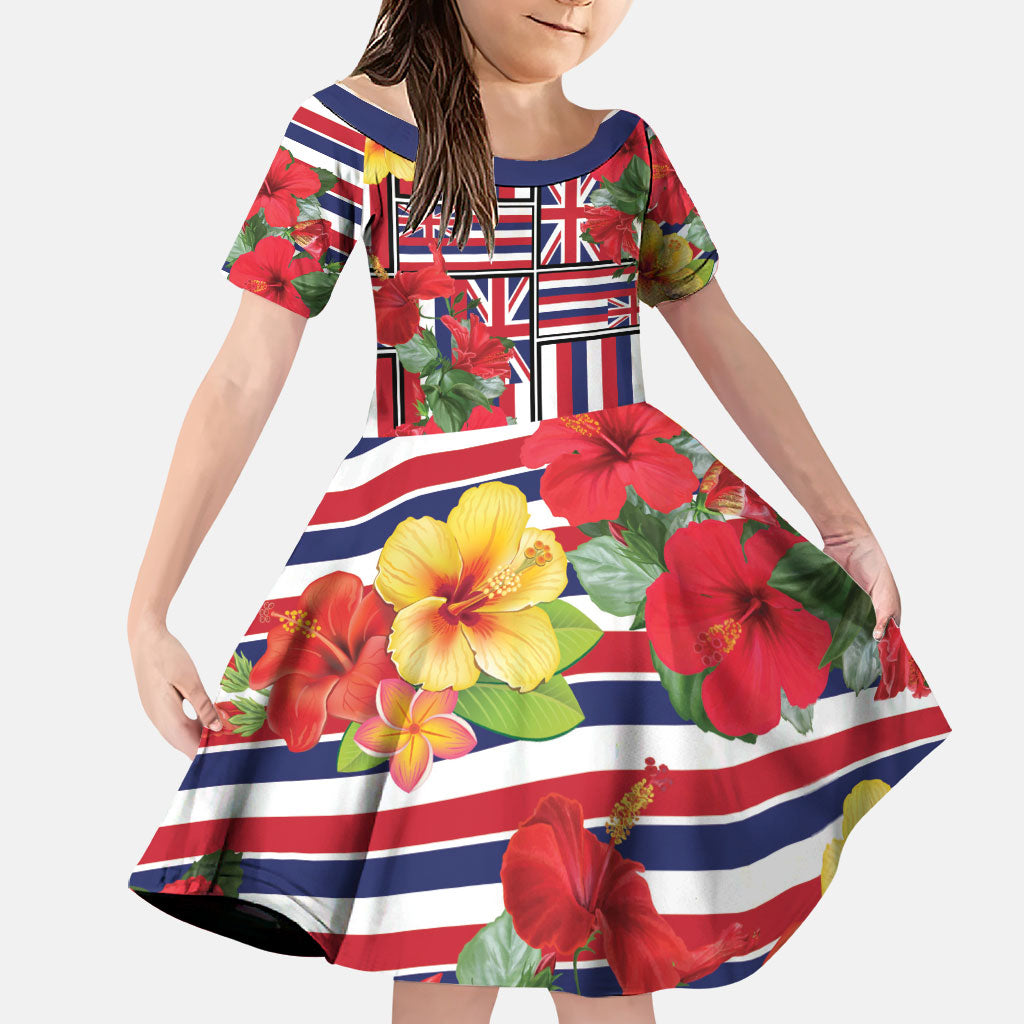 Hawaii Hibiscus Lei Family Matching Mermaid Dress and Hawaiian Shirt Hawaiian Flag Motif