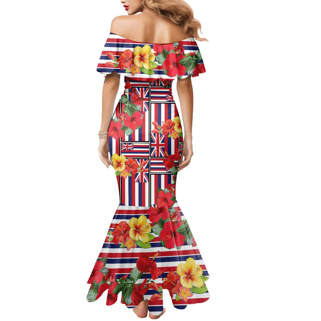 Hawaii Hibiscus Lei Family Matching Mermaid Dress and Hawaiian Shirt Hawaiian Flag Motif