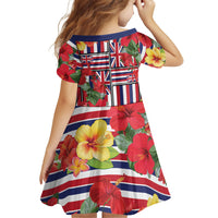 Hawaii Hibiscus Lei Family Matching Off Shoulder Short Dress and Hawaiian Shirt Hawaiian Flag Motif