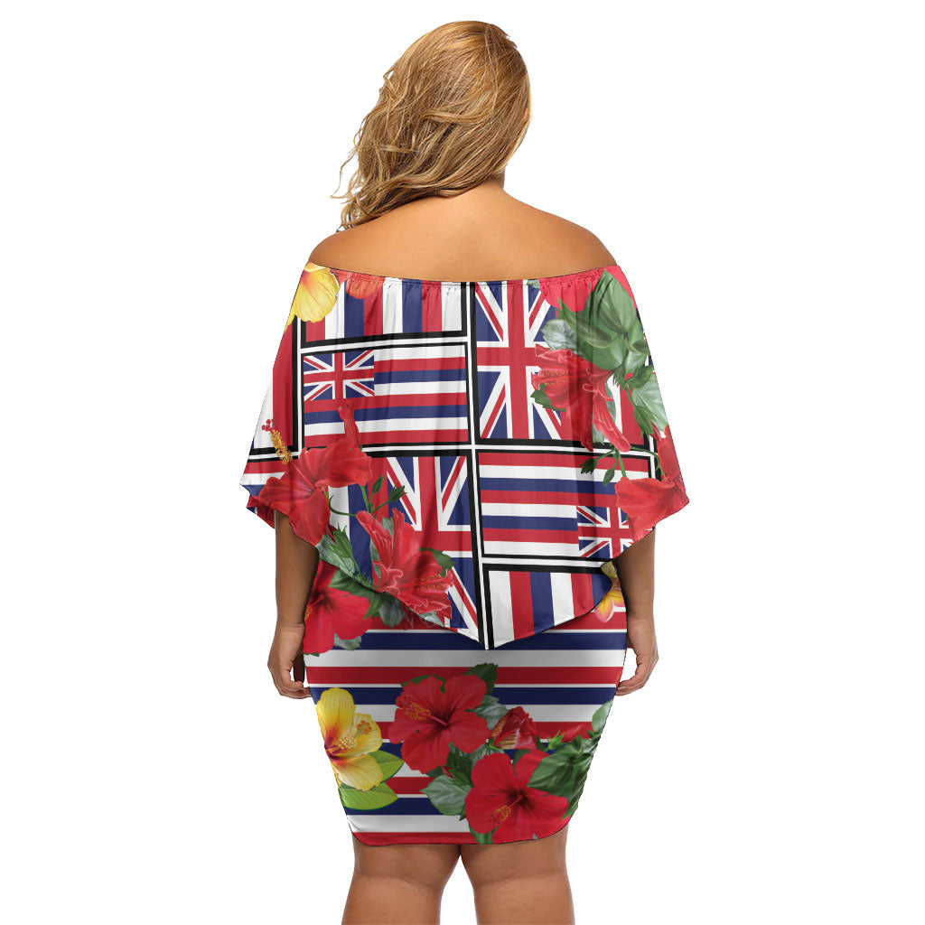 Hawaii Hibiscus Lei Family Matching Off Shoulder Short Dress and Hawaiian Shirt Hawaiian Flag Motif