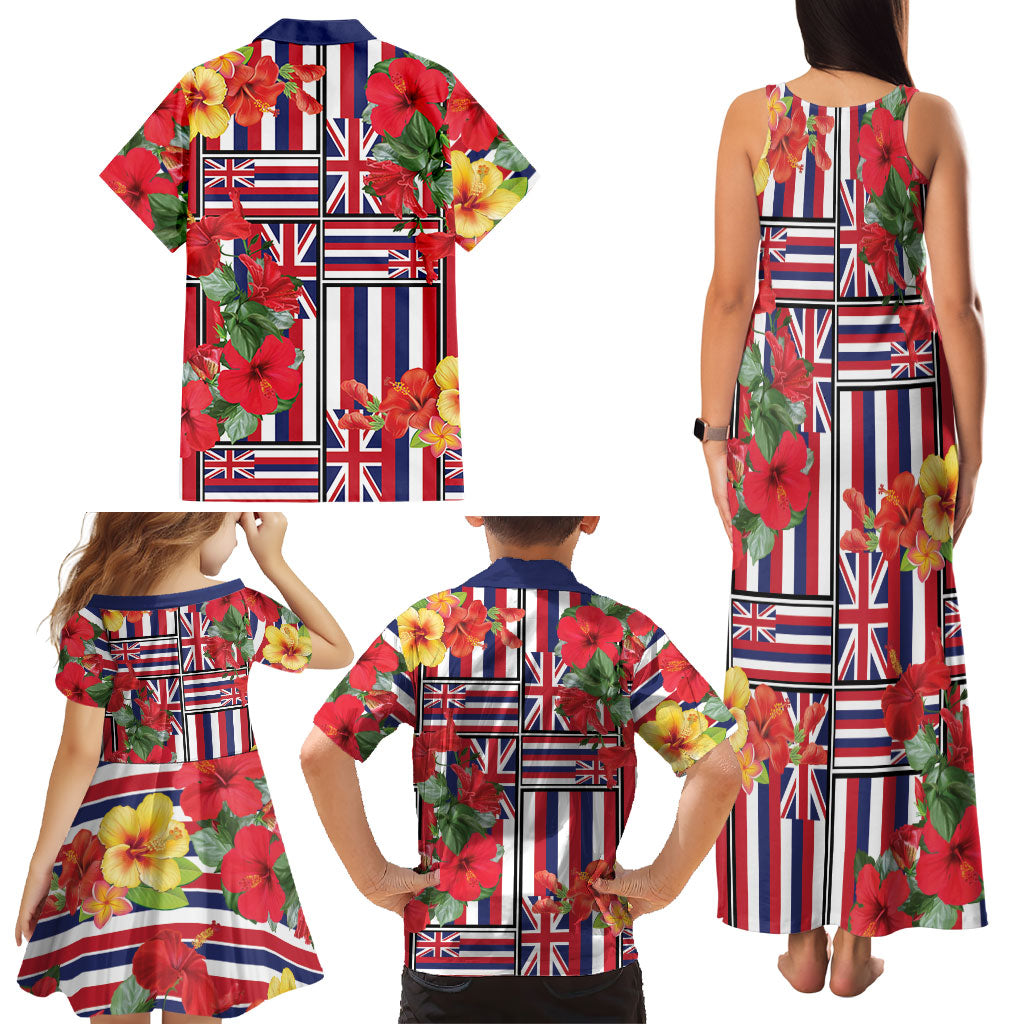 Hawaii Hibiscus Lei Family Matching Tank Maxi Dress and Hawaiian Shirt Hawaiian Flag Motif