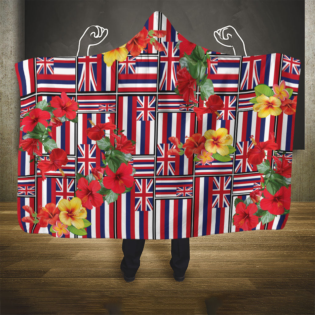 Hawaii Hibiscus Lei Hooded Blanket Hawaiian Flag Motif