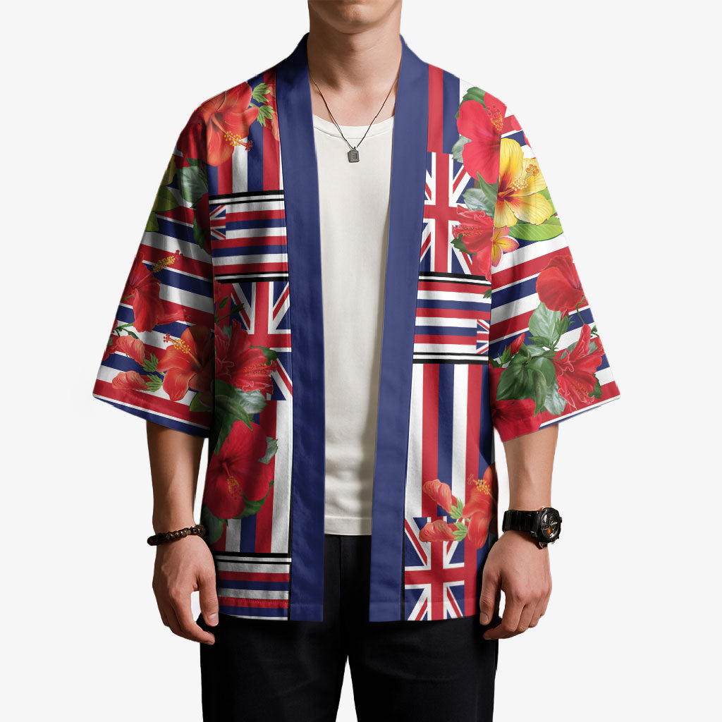 Hawaii Hibiscus Lei Kimono Hawaiian Flag Motif