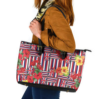 Hawaii Hibiscus Lei Leather Tote Bag Hawaiian Flag Motif