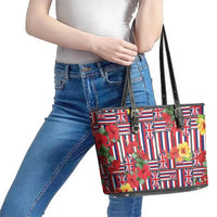 Hawaii Hibiscus Lei Leather Tote Bag Hawaiian Flag Motif