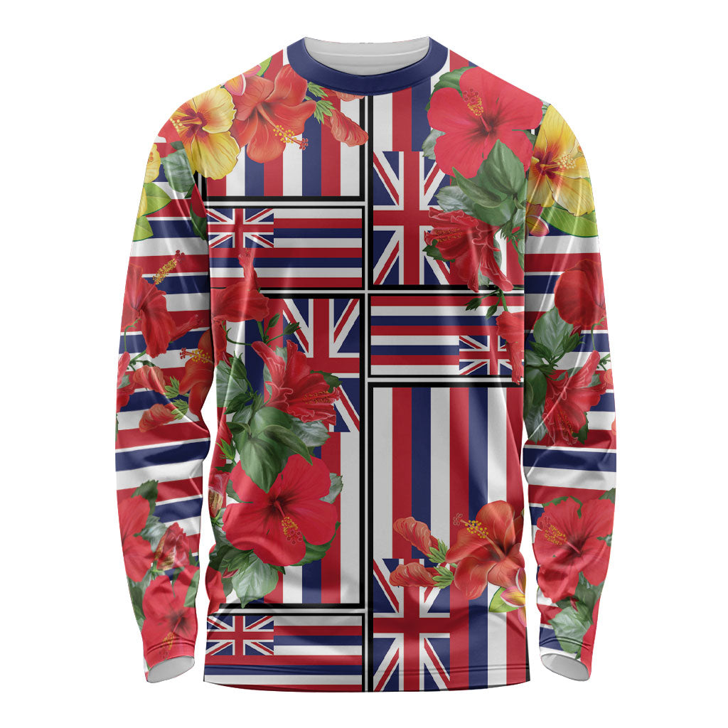 Hawaii Hibiscus Lei Long Sleeve Shirt Hawaiian Flag Motif