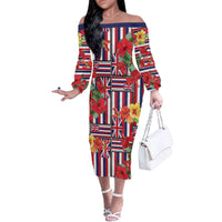 Hawaii Hibiscus Lei Off The Shoulder Long Sleeve Dress Hawaiian Flag Motif