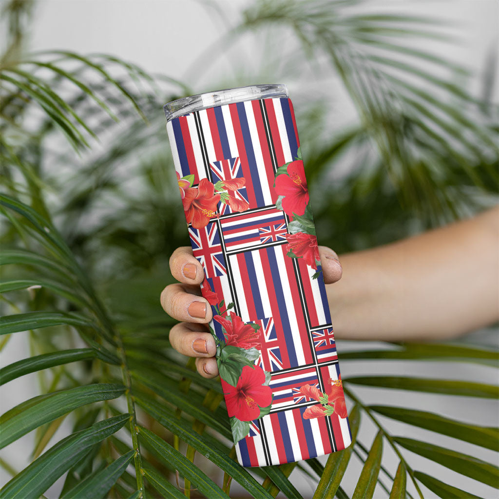 Hawaii Hibiscus Lei Skinny Tumbler Hawaiian Flag Motif