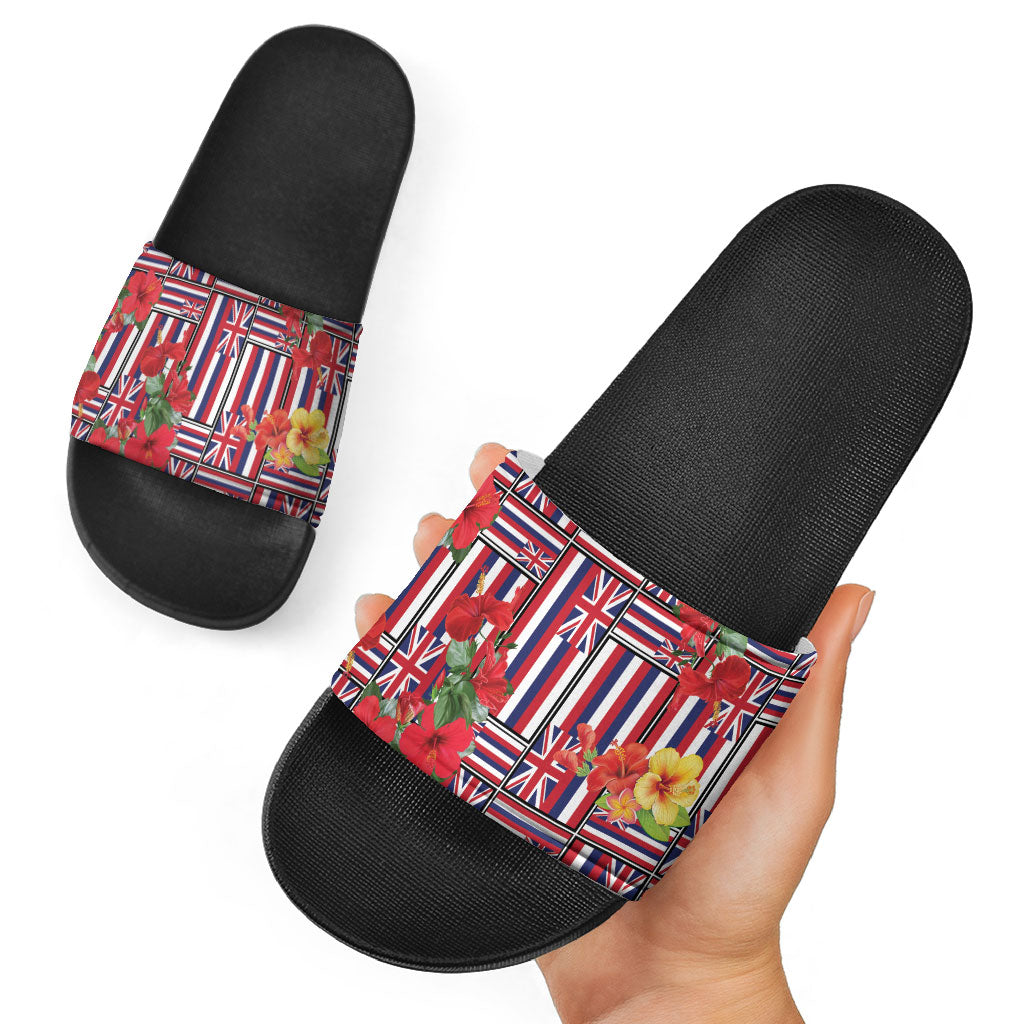 Hawaii Hibiscus Lei Slide Sandals Hawaiian Flag Motif