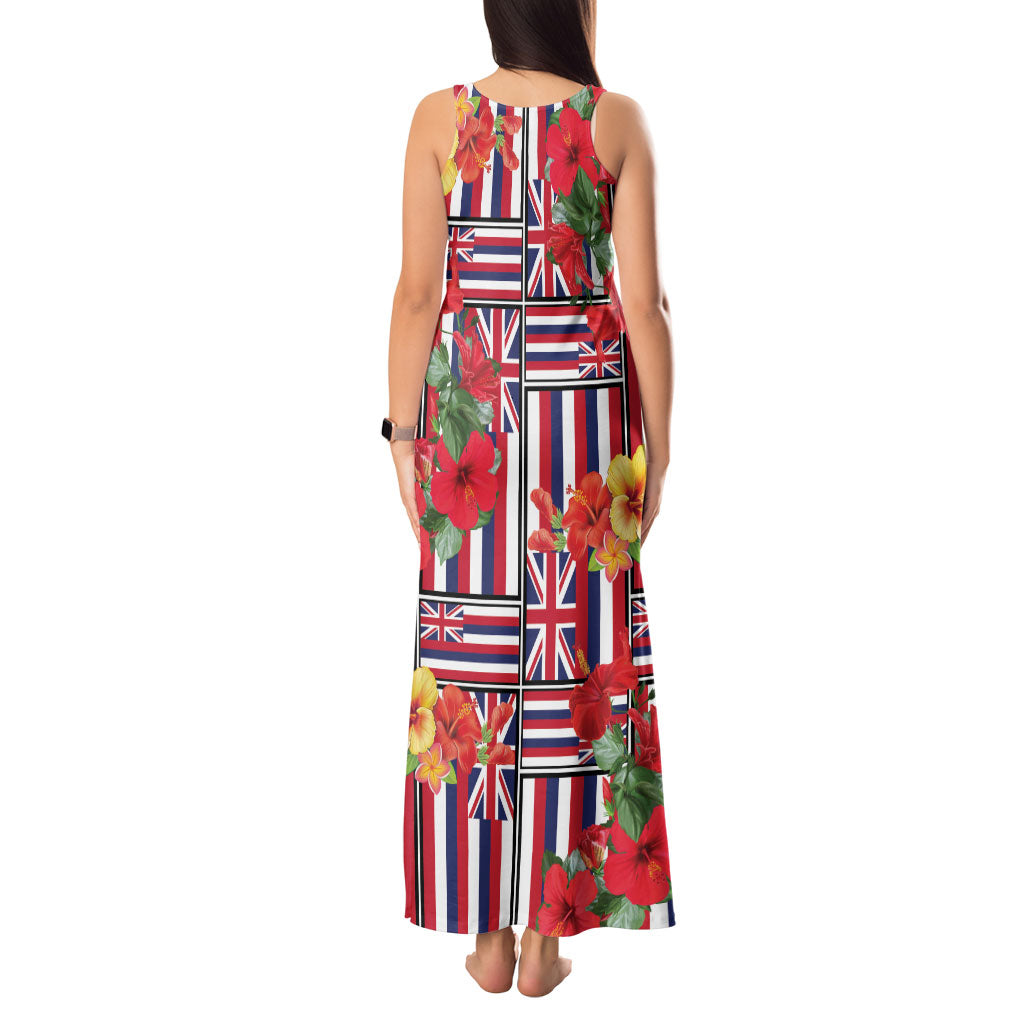 Hawaii Hibiscus Lei Tank Maxi Dress Hawaiian Flag Motif