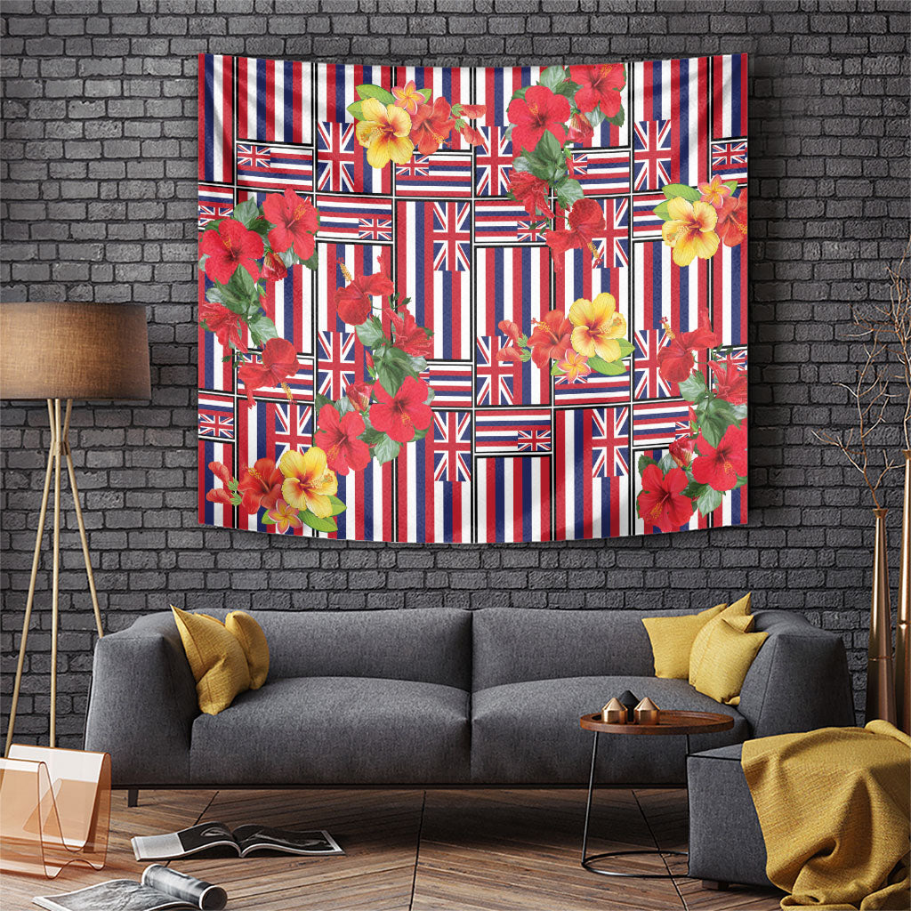 Hawaii Hibiscus Lei Tapestry Hawaiian Flag Motif
