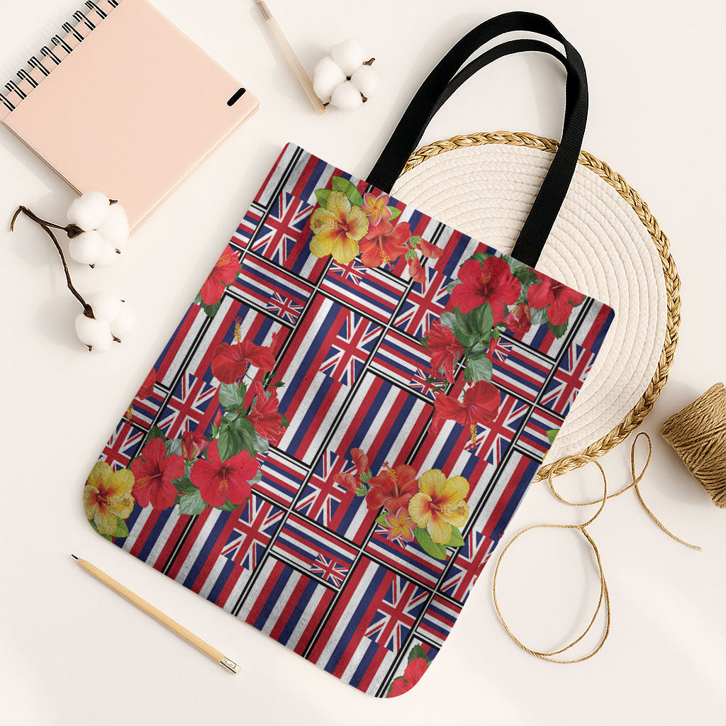 Hawaii Hibiscus Lei Tote Bag Hawaiian Flag Motif