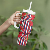 Hawaii Hibiscus Lei Tumbler With Handle Hawaiian Flag Motif