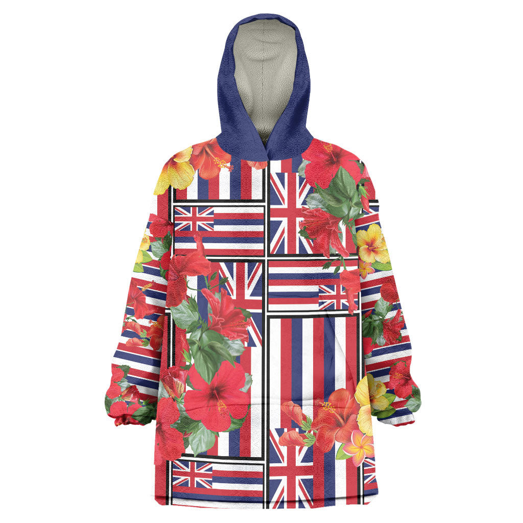 Hawaii Hibiscus Lei Wearable Blanket Hoodie Hawaiian Flag Motif