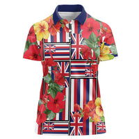 Hawaii Hibiscus Lei Women Polo Shirt Hawaiian Flag Motif