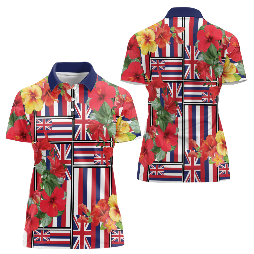 Hawaii Hibiscus Lei Women Polo Shirt Hawaiian Flag Motif