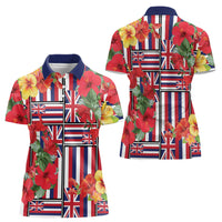 Hawaii Hibiscus Lei Women Polo Shirt Hawaiian Flag Motif