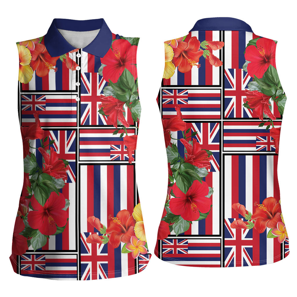 Hawaii Hibiscus Lei Women Sleeveless Polo Shirt Hawaiian Flag Motif