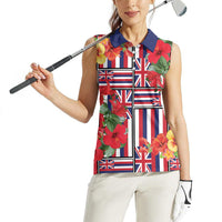 Hawaii Hibiscus Lei Women Sleeveless Polo Shirt Hawaiian Flag Motif