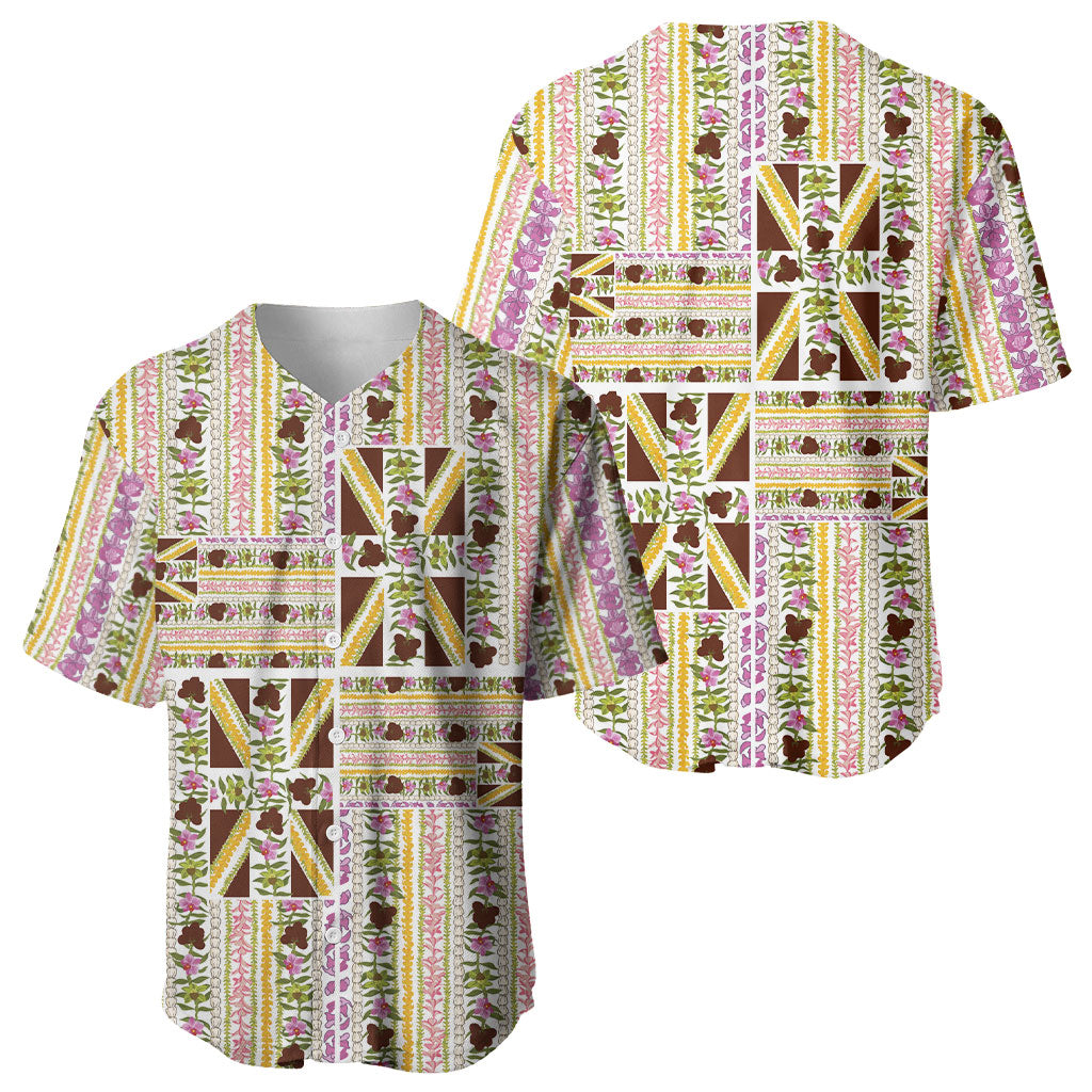 Hawaii Lokelani Pikake Lei Baseball Jersey Hawaiian Flag Motif