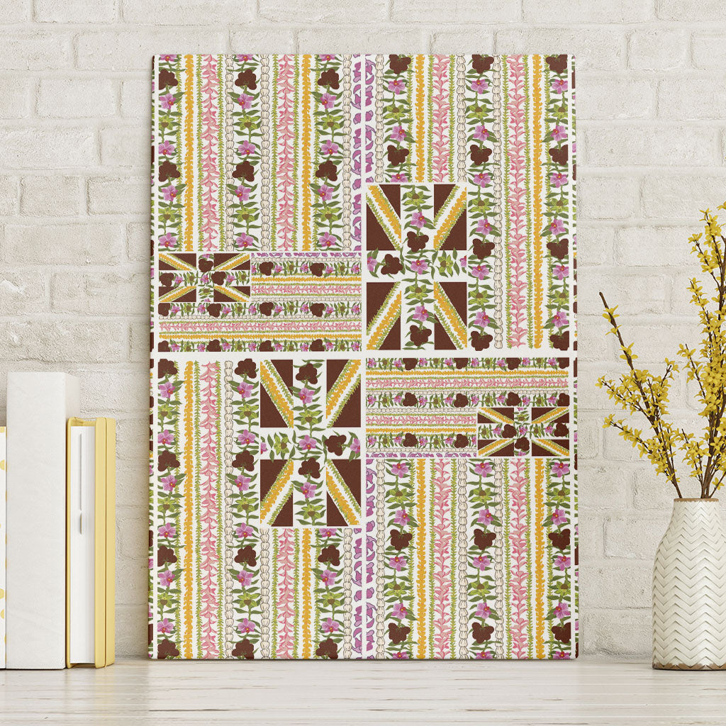 Hawaii Lokelani Pikake Lei Canvas Wall Art Hawaiian Flag Motif