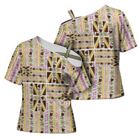 Hawaii Lokelani Pikake Lei Cross Shoulder Shirt Hawaiian Flag Motif