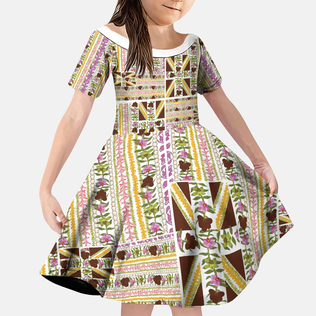 Hawaii Lokelani Pikake Lei Family Matching Long Sleeve Bodycon Dress and Hawaiian Shirt Hawaiian Flag Motif