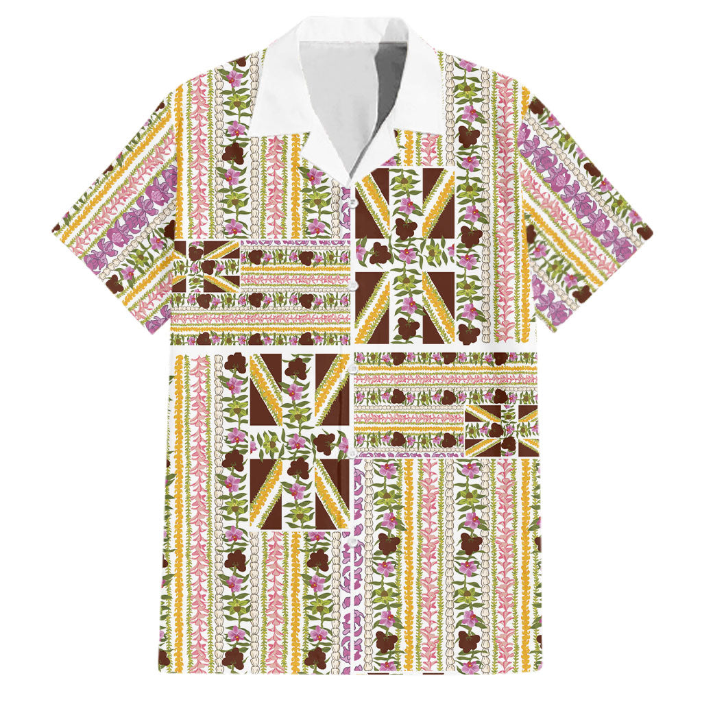 Hawaii Lokelani Pikake Lei Family Matching Long Sleeve Bodycon Dress and Hawaiian Shirt Hawaiian Flag Motif