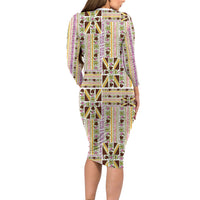 Hawaii Lokelani Pikake Lei Family Matching Long Sleeve Bodycon Dress and Hawaiian Shirt Hawaiian Flag Motif