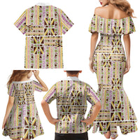 Hawaii Lokelani Pikake Lei Family Matching Mermaid Dress and Hawaiian Shirt Hawaiian Flag Motif