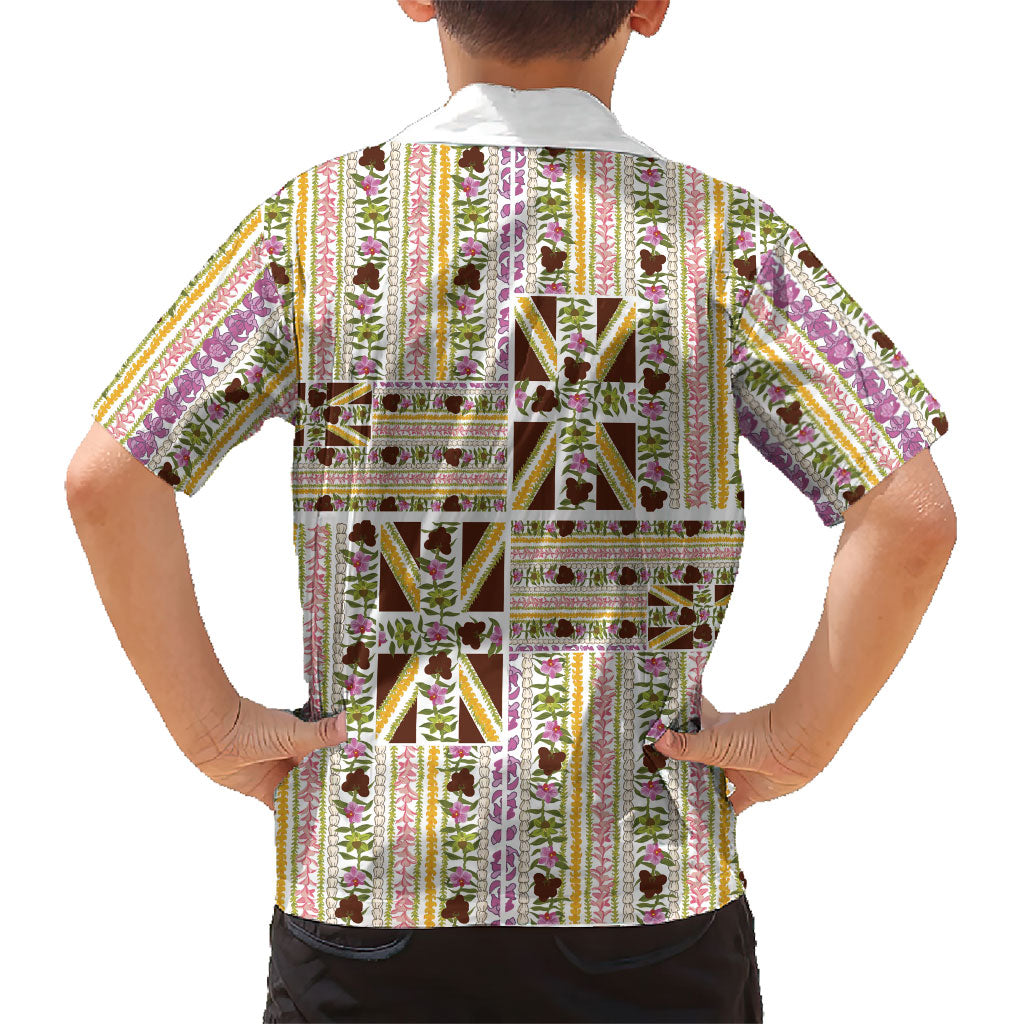 Hawaii Lokelani Pikake Lei Family Matching Puletasi and Hawaiian Shirt Hawaiian Flag Motif