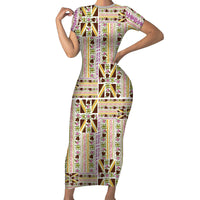 Hawaii Lokelani Pikake Lei Family Matching Short Sleeve Bodycon Dress and Hawaiian Shirt Hawaiian Flag Motif