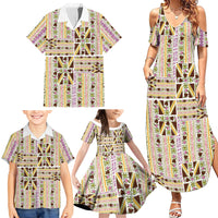Hawaii Lokelani Pikake Lei Family Matching Summer Maxi Dress and Hawaiian Shirt Hawaiian Flag Motif
