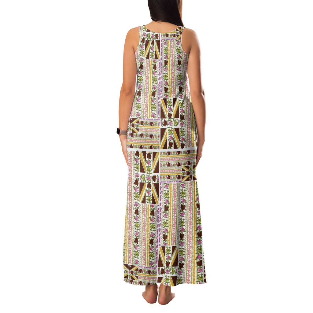 Hawaii Lokelani Pikake Lei Family Matching Tank Maxi Dress and Hawaiian Shirt Hawaiian Flag Motif