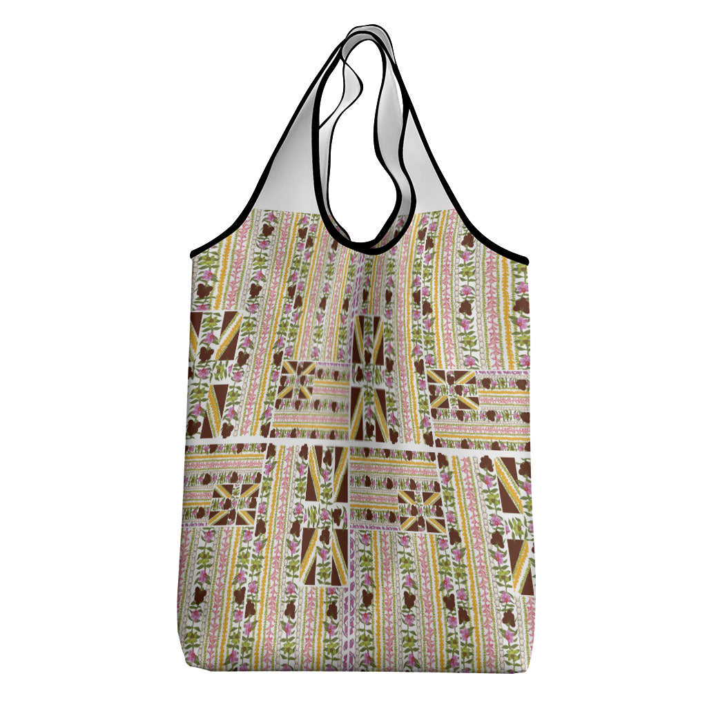 Hawaii Lokelani Pikake Lei Grocery Bag Hawaiian Flag Motif