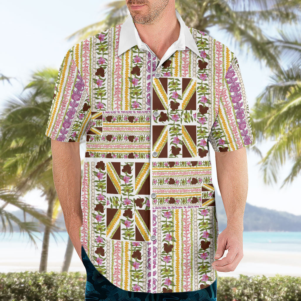 Hawaii Lokelani Pikake Lei Hawaiian Shirt Hawaiian Flag Motif