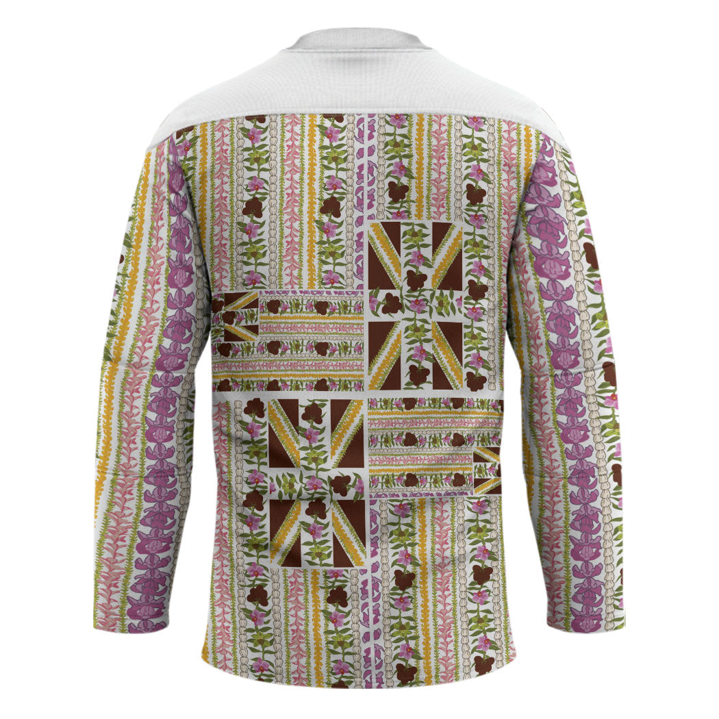 Hawaii Lokelani Pikake Lei Hockey Jersey Hawaiian Flag Motif