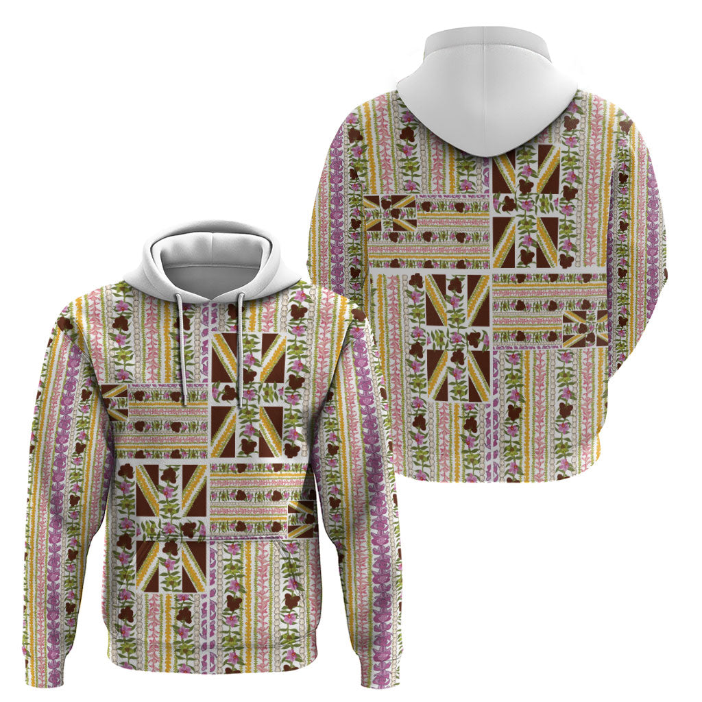 Hawaii Lokelani Pikake Lei Hoodie Hawaiian Flag Motif