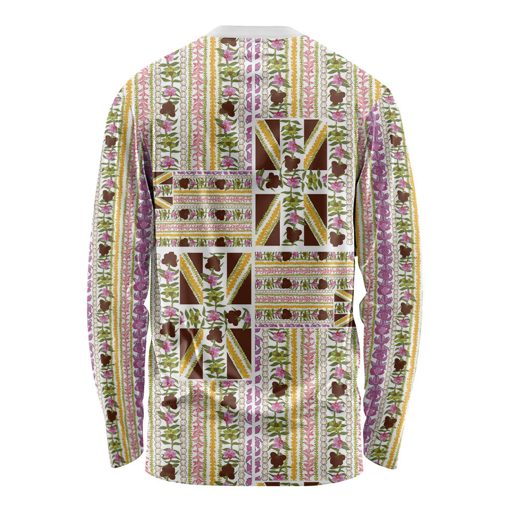Hawaii Lokelani Pikake Lei Long Sleeve Shirt Hawaiian Flag Motif