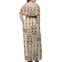 Hawaii Lokelani Pikake Lei Off Shoulder Maxi Dress Hawaiian Flag Motif