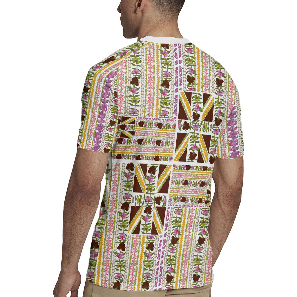 Hawaii Lokelani Pikake Lei Rugby Jersey Hawaiian Flag Motif