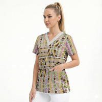Hawaii Lokelani Pikake Lei Scrub Top Hawaiian Flag Motif