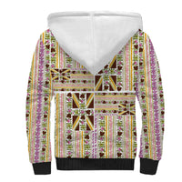 Hawaii Lokelani Pikake Lei Sherpa Hoodie Hawaiian Flag Motif