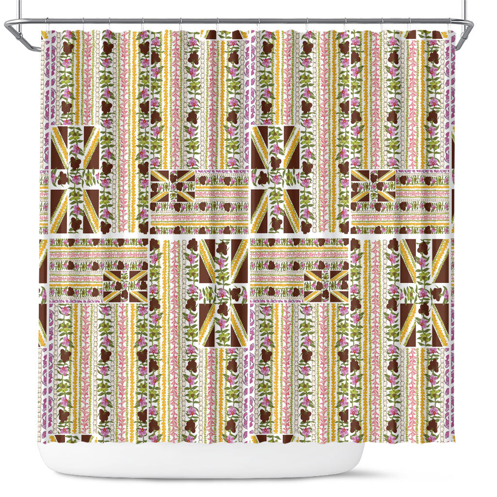 Hawaii Lokelani Pikake Lei Shower Curtain Hawaiian Flag Motif