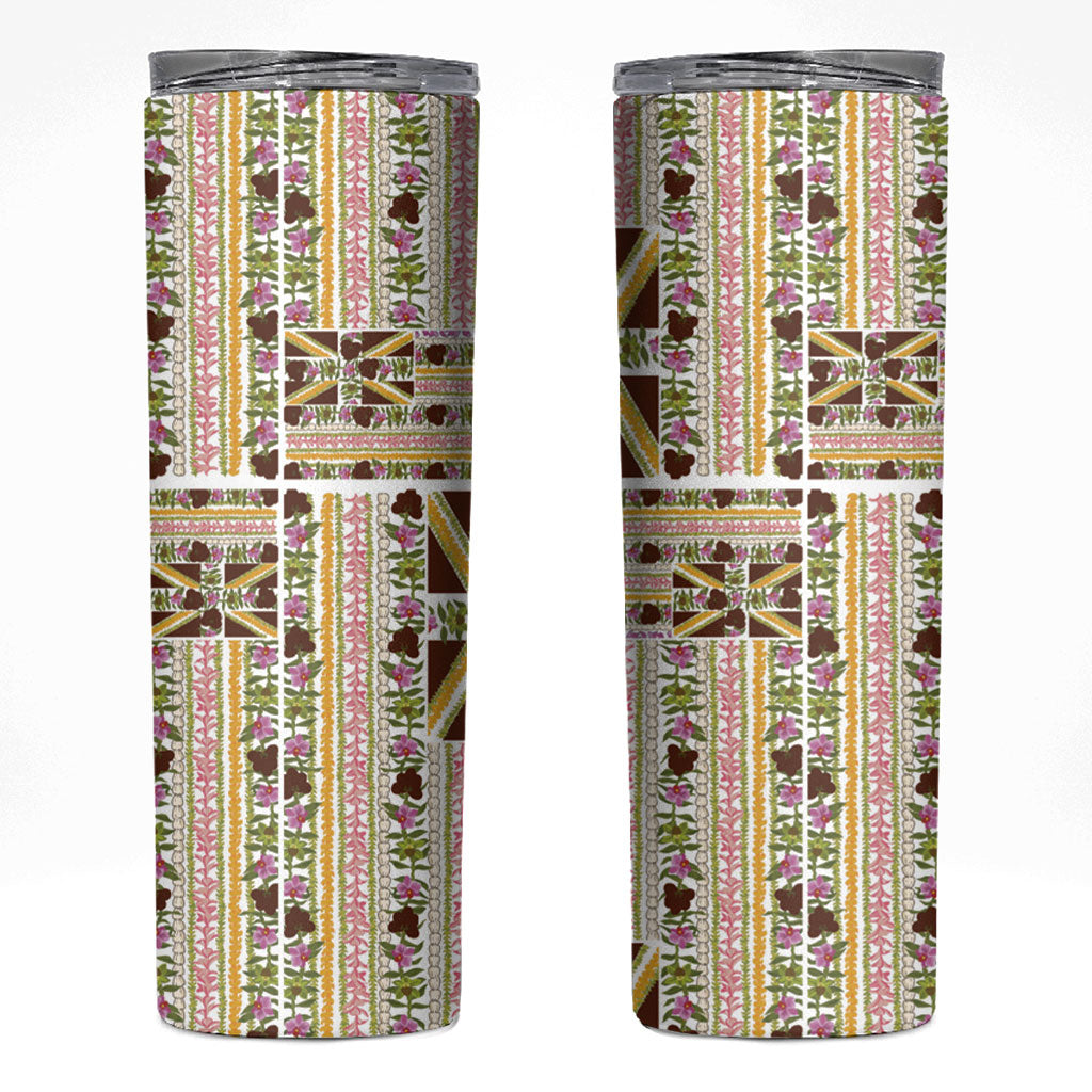 Hawaii Lokelani Pikake Lei Skinny Tumbler Hawaiian Flag Motif